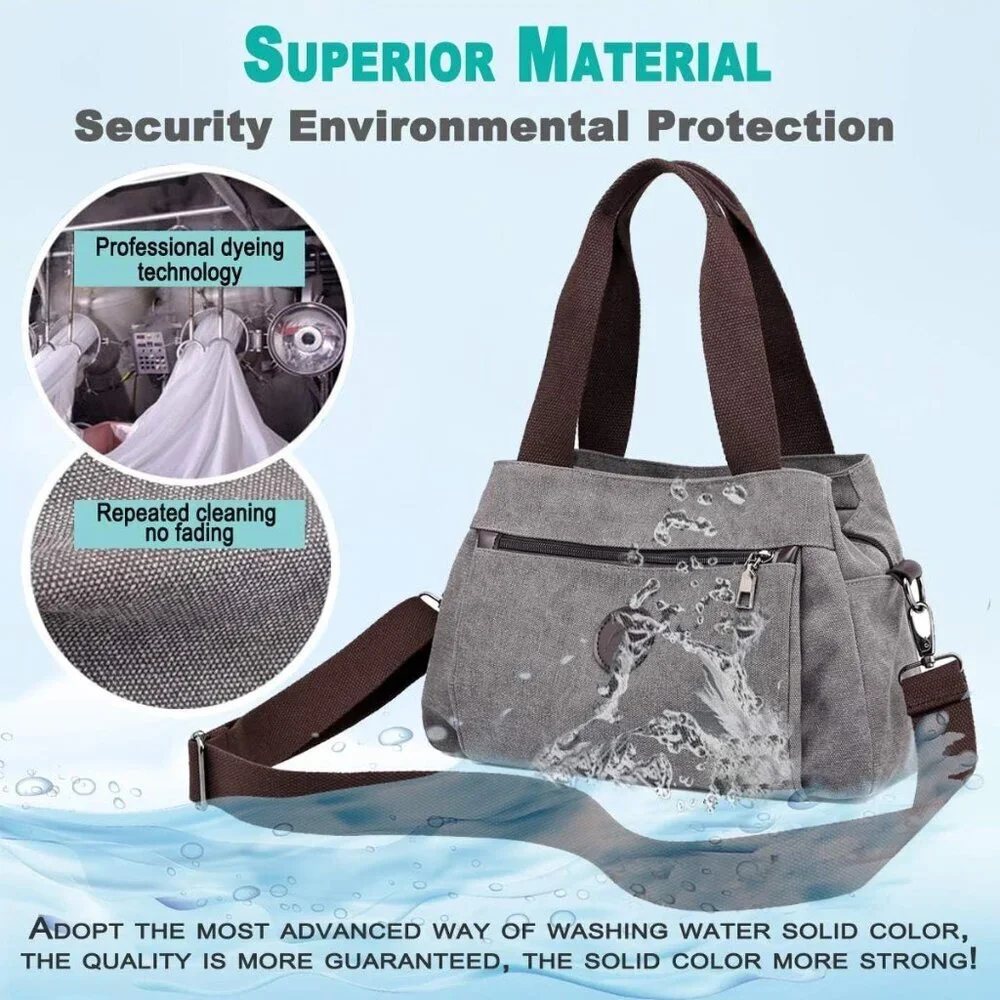 Canvas Hobo Handbag Women Multi Compartment Tote Crossbody Purse